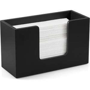 Paper Towel Dispenser Countertop, Wood Folded Paper Hand Towel Holder for Guest Bathroom, Commercial Tabletop Tissue Dispenser Tray for Multifold C-Fold, Z-Fold, Trifold, Black, 10.31x3.94x6.3 Inches