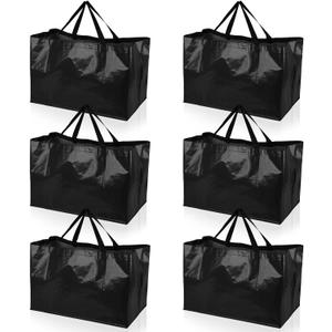 Shappy 6 Pieces Extra Large Reusable Shopping Grocery Bags with Handles Colorful Woven Plastic Waterproof Tote Bags