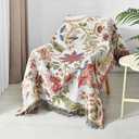 Boho Throw Blanket Reversible Cotton Bohemian Tapestry Hippie Room Decor Double Sided (Boho Flower Dark 50"x60")