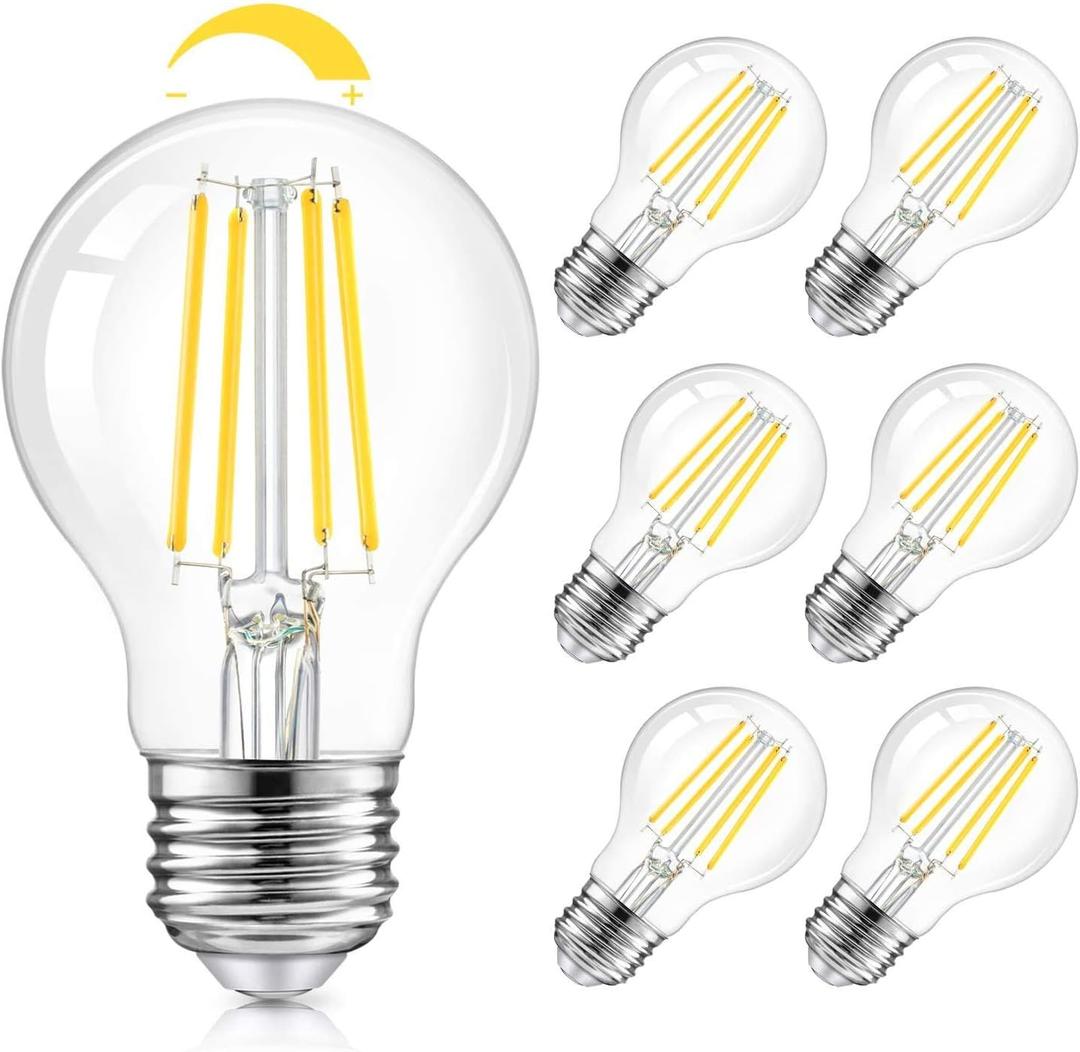 TOBUSA LED A19 Dimmable Light Bulbs 100W Equivalent, Vintage E26 Edison Bulbs 8W 1200LM, 5000K Daylight White, Clear Antique LED Filament Bulb for Home, Bathroom, 6-Pack