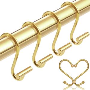 Gold Shower Curtain Hooks 12 Pack, Luxury Shower Curtain Hooks Rust Proof, Elegant S Shaped Shower Hooks for Shower Curtains, Durable & Easy to Install Shower Curtain Rings for Curtain Rods