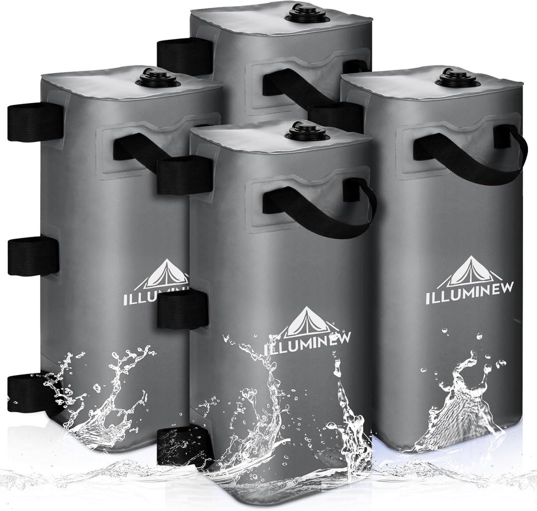 ILLUMINEW 4 Pack Canopy Water Weight Bag, 220 LBS Water Tent Weights Set of 4 Leg Weights for Gazebo, Pop Up Canopy, Canopies, Tent (Grey 25L)