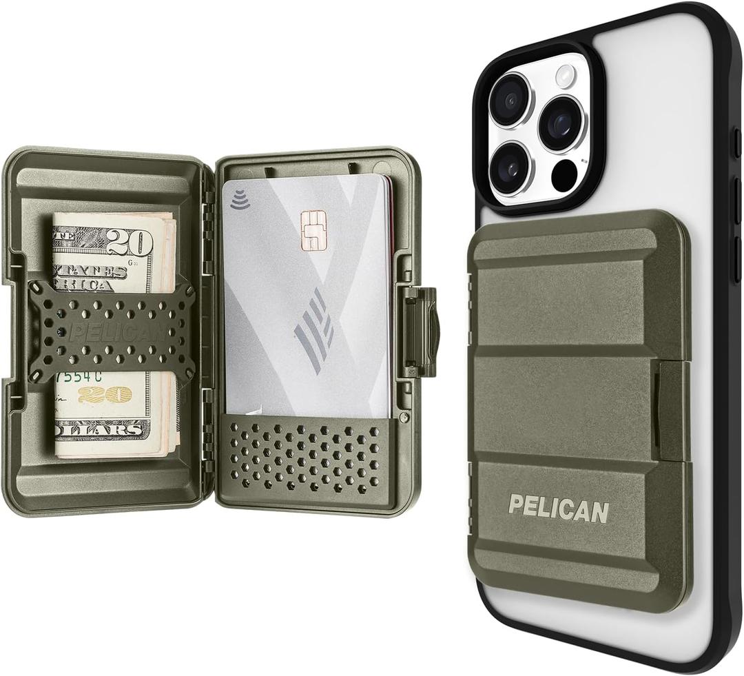 Pelican MagSafe Wallet for iPhone - Heavy Duty MIL-STD Snap-On Phone Magnetic Wallet and Phone Card Holder - Detachable and Slim Hard Case for iPhone 16 Pro Max /15 Pro Max/14/13/12 Series - OD Green