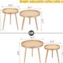 Round Coffee Table Set of 2, Natural Boho Coffee Tables, Small Mid Century Modern Rattan Coffee Table, Boho Side Table End Tables for Living Room Bedroom Office Natural Walnut - Set