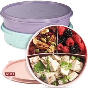 Snack Containers 3-Pack  3-Compartment Round Snack Containers for Kids and Adults  Stackable Food Storage Containers with Lids  BPA-Free Dishwasher-Safe Snack Boxes for Kids Single Serving
