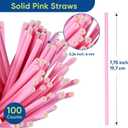Solid Pink Disposable Paper Drinking Straws 7.75 inch 100 Counts - for Party, Cocktails, Cake Pops, Bars, Restaurants, 7.75" x 0.24"
