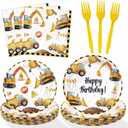 Construction Theme Birthday Party Decorations Plates Set 25 Guests,100 Pcs Plates Napkins Forks Boys Kids Construction Excavator Birthday Party Supplies