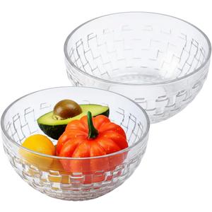 Woven Glass Soup Bowls Set of 2. Decoration Glass Mixing Bowl. 8 inch Large Salad Bowls. 44 oz. Suitable for Fruit, Dessert, Candy, Snack & More. (Clear)