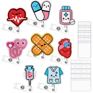 8 PCS Nurse Badge Reel Retractable Clip Cute Funny Badge Reels with Clear ID Card Badge Holder Medical Pharmacy CNA RN LPN MA Badge Reel Nurse Accessories Gifts