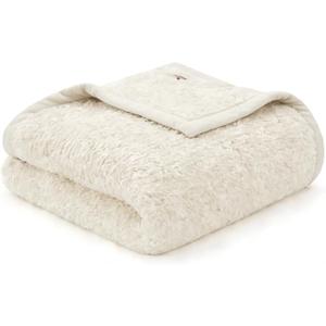 Woolrich Burlington Berber Blanket Super Soft, Cozy Lightweight Cover with Luxurious Velvet Binding, Modern Trendy All Season Bedspread Bedding-Set, Full/Queen: 90x90, Ivory