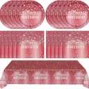 41PCS Happy Birthday Decorations Red Silver Diamonds Birthday Party Supplies Disposable tableware set Included Plates Napkins Tablecloth for Wedding Holiday