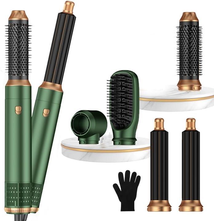 5 in ONE Blow Dryer Brush, Curling Wand Hair Styling Tools Set, Ionic Hot Air Hair Dryer, Massage Oval Hair Dryer, Left&Right Hair Curlers 100-120V