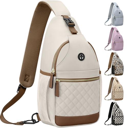 Vankor Crossbody Purses Bags for Women Men Travel, Chest Sling Bag Women Casual Cross Body Bag for Woman Sling Backpack Beige (Medium)