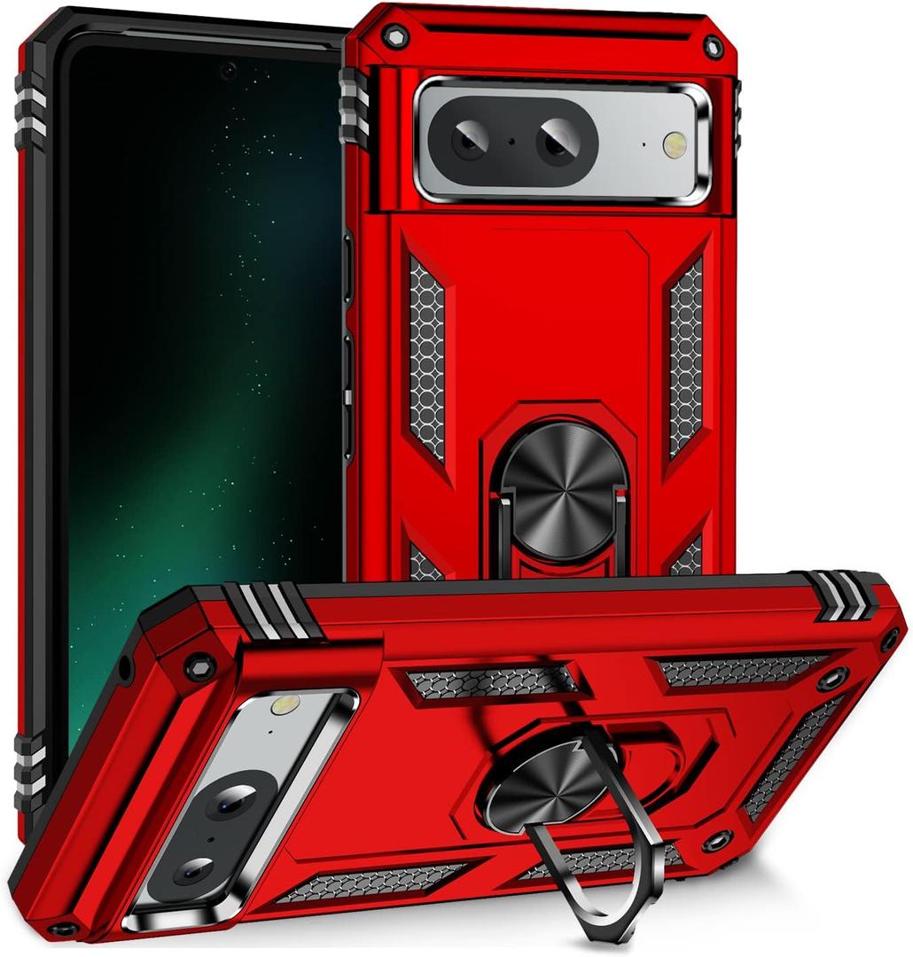 Korecase for Google Pixel 8a Case 6.1" Military Grade Dual Layer Heavy Duty Rugged Shockproof Armor Cover with 360 Ring Kickstand, Full Body Protective Case for Google 8 Red