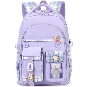 PRLINJSK Girls BackpackCute School Backpack for Girls Kids TeensKawaii Bookbag for Primary ElementaryPurple