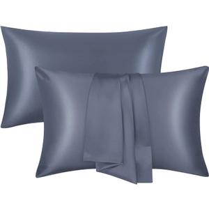 Silk Satin Pillow Cases Standard Size Set of 2 with Envelope Closure Skin & Hair Friendly Gifts 20"x 26" Space Grey