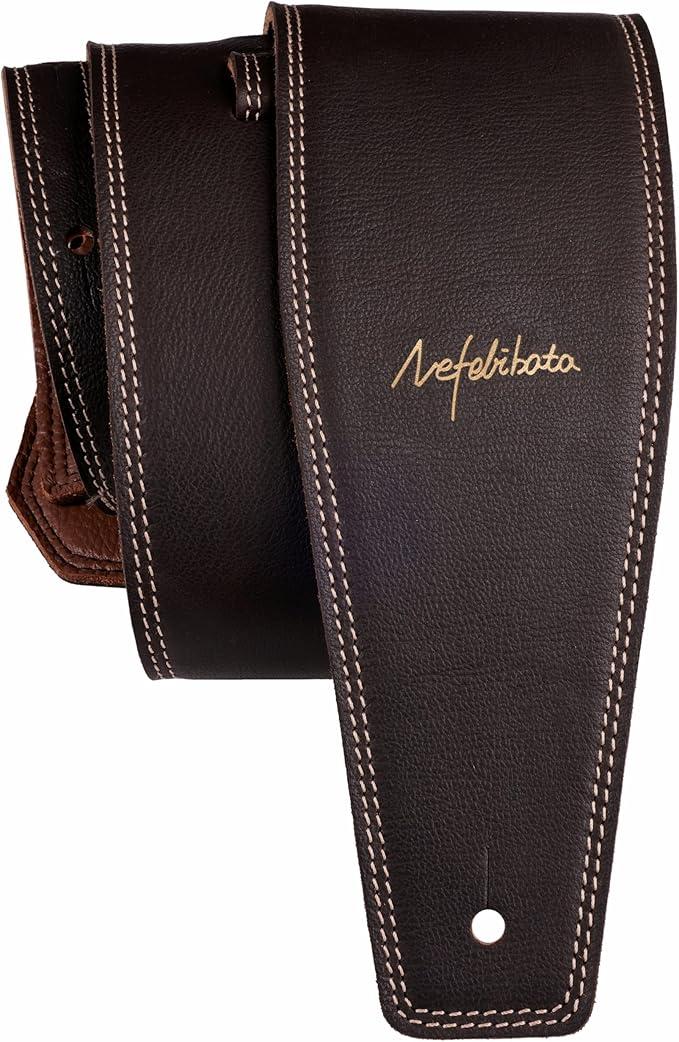 Nefelibata Guitar Strap 3.8 Inches Wide Full Grain Leather with Foam Padding for Bass, Electric and Acoustic Guitars