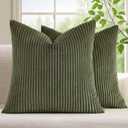 Mecatny Corduroy Summer Decorative Throw Pillow Covers 24x24 Set of 2 for Sofa Living Room, Soft Neutral Boho Couch Pillow Covers for Home Decor, Olive Green