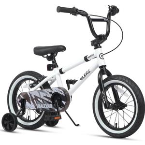 Glerc Kids Bike for Ages 3-5 Years Old, 14 Inch BMX Style Kids Bicycle with Training Wheels, Boys Bike for Children and Toddler, White
