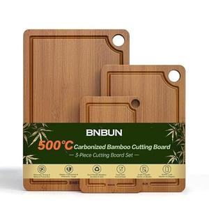 Amazon.com: BNBUN Bamboo Cutting Board for Kitchen, Wooden Cutting Board 3-Piece Set with Non-Slip Mat Deep Juice Groove and Built-In Handles, Wood Cutting Board for Meat Vegetables Fruit Ideal Gift for the Home: Home & Kitchen