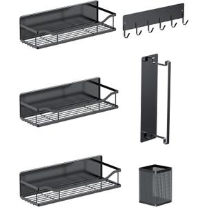 Multifunctional Magnetic Shelf for Washing Machine, Refrigerator, Microwave, and Any Metal Surface, Powerful Magnetic Shelves Include Unique Hollow Design Metal Organizers 6 pcs - Black