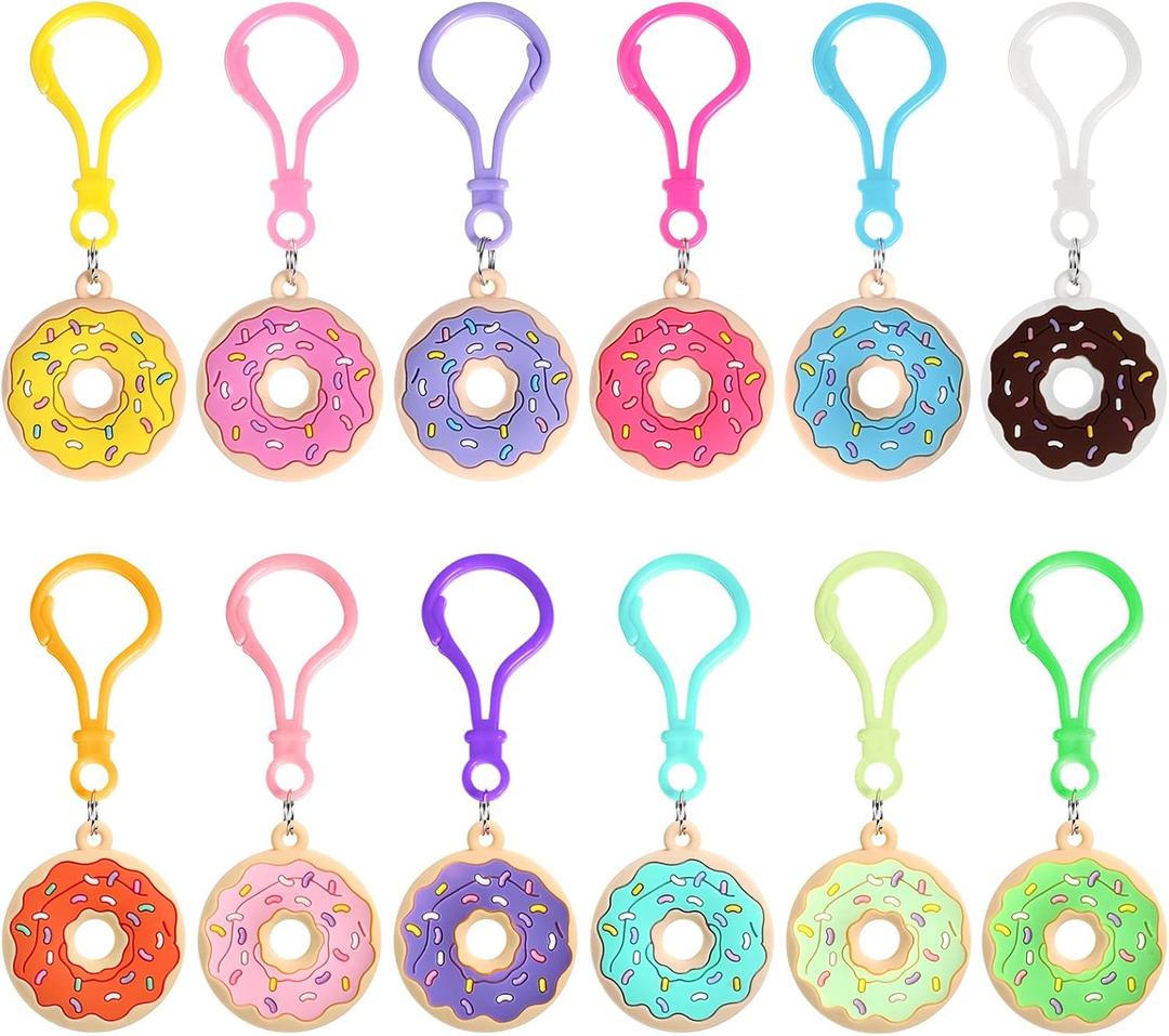 Jadive 48 Pcs Sweet Donut Party Favors Donut Keychain Sweet Doughnut Theme Birthday Party Supplies Pendant Ornament for Christmas Kids Boy Girl Gift Reward Goodie Bag Fillers, 12 Colors