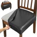 Soft Leather Chair Seat Covers Dining Chairs Set of 4, Waterproof Seat Covers for Kitchen High Stretch & Well-Fitted Chair Covers Dining Chairs with Elastic Ties (Black, Rear-Covered)