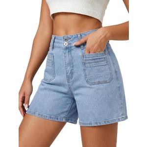 EMMIOL Bermuda Jean Shorts for Women Long Knee Length High Waisted Stretchy Cotton Jorts with Pockets Denim Summer Clean Fit