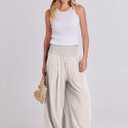 ANRABESS Women Linen Palazzo Pants Summer Boho Wide Leg High Waist Casual Lounge Pant 2026 Beach Travel Vacation Outfits (Beige, M)