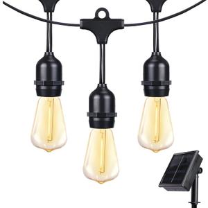 Afirst Solar Outdoor String Lights 24FT with 15 LED Bulbs 2700K Weatherproof Satterproof Patio Lights for Garden Backyard Umbrella Lighting
