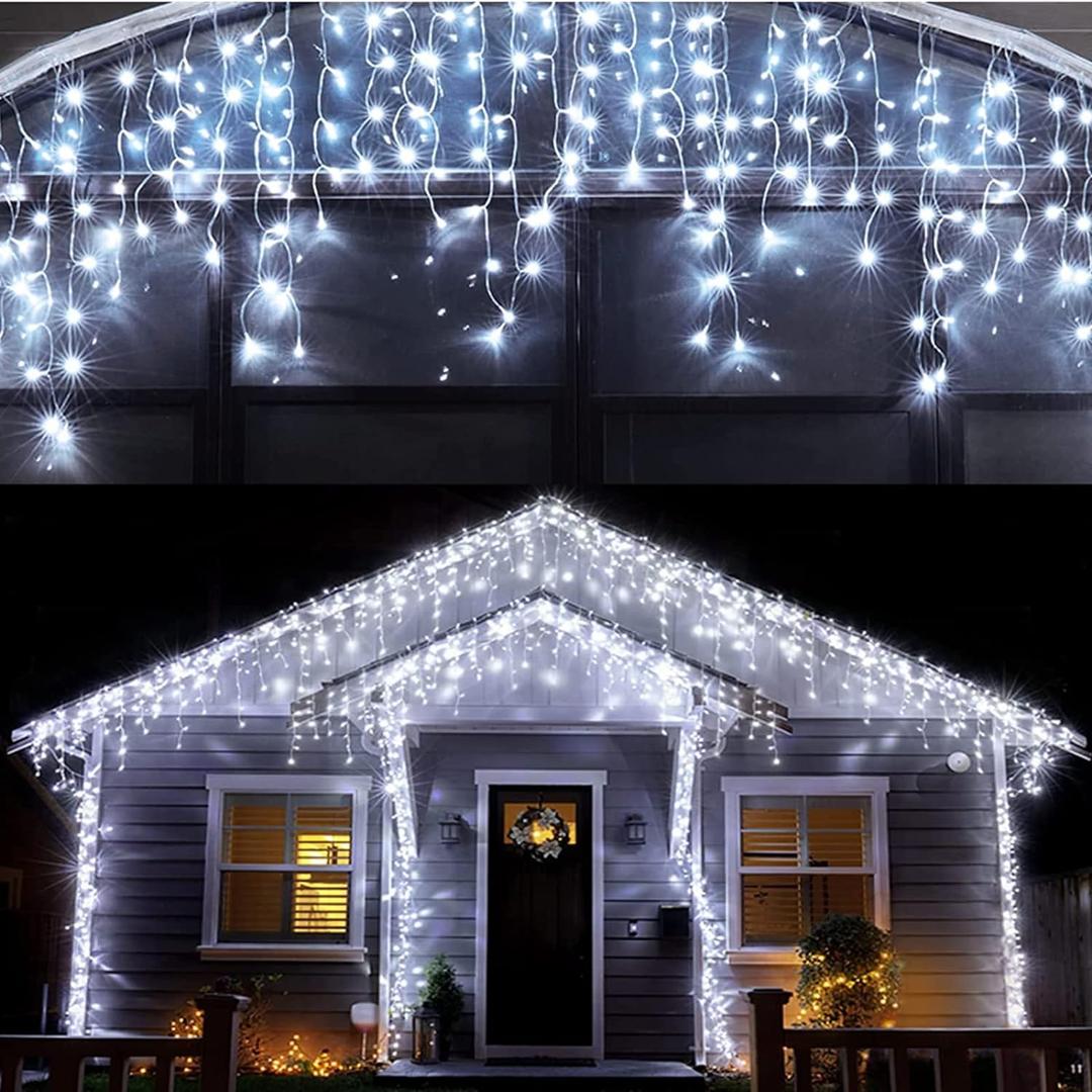 Led Christmas Lights Outdoor Christmas Decorations Hanging Light 400LED 8 Modes 75 Drops, Waterproof Outdoor Indoor Fairy Christmas Lights for Party, Holiday, Wedding, Eaves Decorations (CoolWhite)
