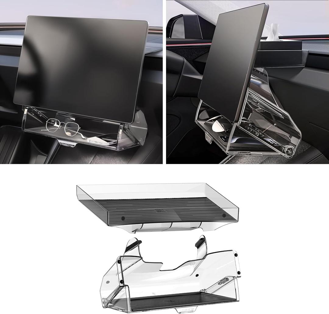 YONZEE Under Screen Storage for Tesla Model Y Juniper & Model 3 Highland 2025-2024,Magnetic Hideable Center Console Organizer Tray,Easy Install