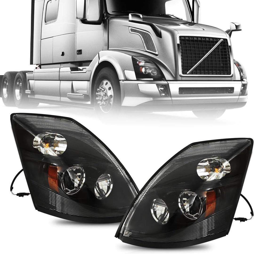 Black Reflective Led Headlight Fit For 2015-2017 Volvo VNL Semi Truck,Replacement Headlights Set - Driver and Passenger (2015-2017 VNL BLACK REFLECTIVE, Pair)