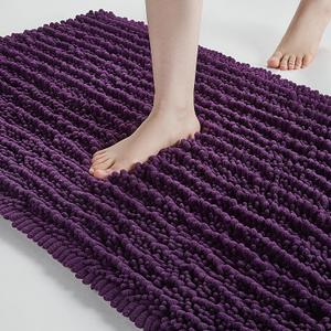 FLOLEOPA Soft Plush Microfiber Bathroom Rugs, Absorbent, Non Skid Machine Wash Dry Floor Mats for Tub, Shower (17x24inches, Plum)
