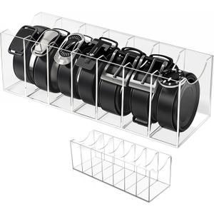Acrylic Belt Organizer, 7 Compartments Clear Storage Holder and Display Case Containers for Belts, Ties, Jewelry, Watches, Makeup, Multipurpose Use in Closet or Drawer