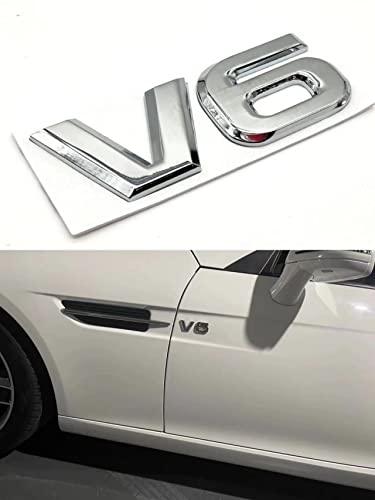 YUGEYE 2Pcs V6 Emblem Sticker Car 3D Logo Zinc Alloy Chrome Emblem Badge Decal Replacement for Tacoma (V6&Silver)