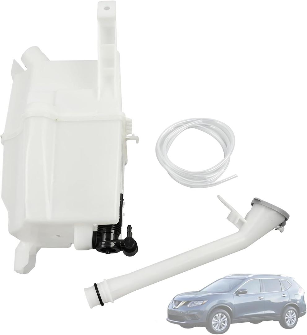 Windshield Washer Fluid Reservoir Tank Assembly Fit for Nissan Rogue 2014 2015 2016 w/(Pump/Filler Neck Inlet/Fluid Level Sensor Hole/Pipe Hose/Motor/Cap) 289104BA0A 28910-4BA0A NI1288167
