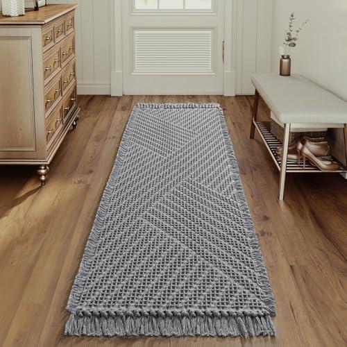 H.VERSAILTEX Waffle Bath Runner Rug Long Bath Mat Super Absorbent Boho Bath Rugs Non Slip Bath Runner for Bathroom Floor Machine Washable Dry Fast Bathroom Rugs with Tassels, 24" x 72", Dove