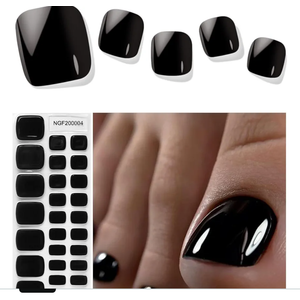 Gel Toenail Wraps Strips, Black Toenail Stickers Pedicure Strips Long Lasting Salon Quality Nail Wraps with Nail File & Wood Stick(UV/LED Lamp Required
