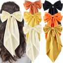 6Pcs Large Bows Hair Clips for Women Girls Long Tail Hair Ribbon Silky Satin Barrettes Coquette Bows Accessories (Black/Orange/Yellow/White)