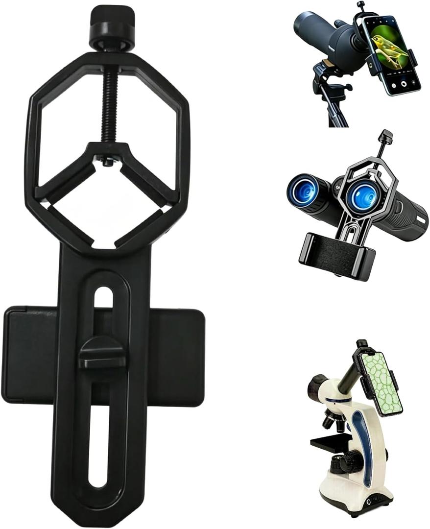 Universal Phone Telescope Adapter, Quick Lock Phone Mount for Binoculars Monocular Microscope Spotting Scope, 8Shape Caliper 2050mm Eyepiece Compatible with Most Smartphones