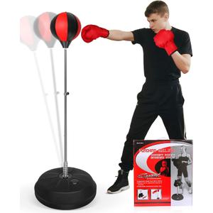 Fitness Reflex Bag, Speed Ball Stand Punching Bag with Gloves, Boxing Bag for Adults and Teens, 59IN Great MMA Training (Black Red)