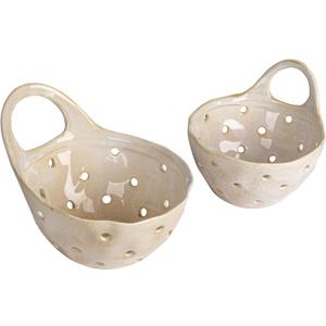 Creative Co-Op Set of 2 Cream Stoneware Colanders