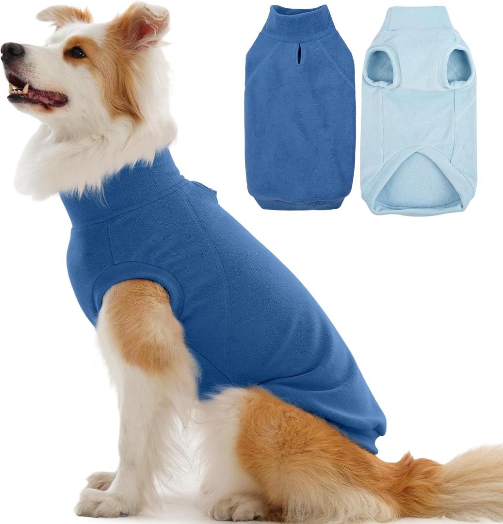 IECOii 2 Pack Dog Fleece Sweater Vest - Comfortable Sweaters Warm Winter Pet Coat, Sweatshirts with Leash Hole for Walking, Hiking & Camping, Machine Washable (Size XL,Dark Blue & Light Blue) (X-Large(Chest Girth: 19.3"))