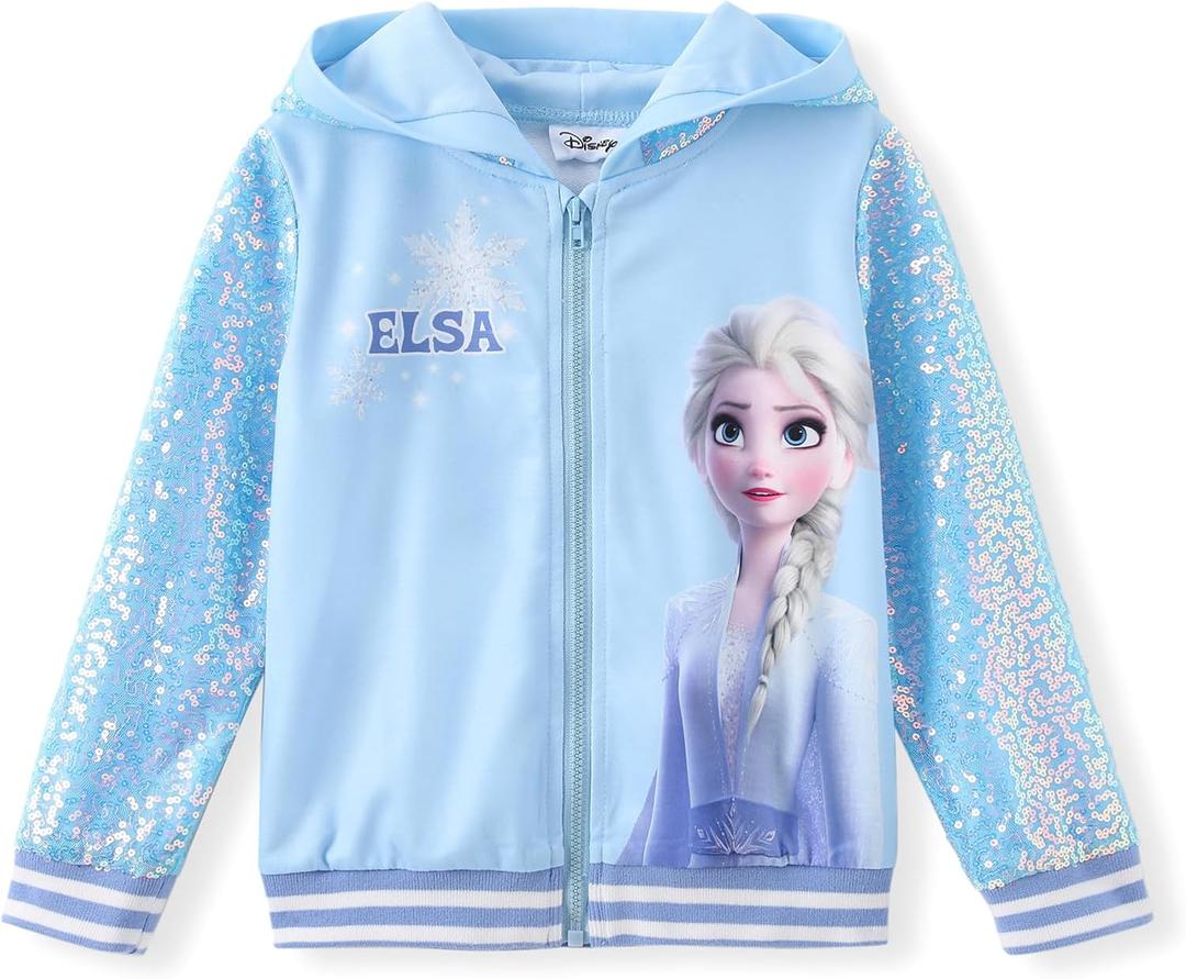 Disney Frozen Elsa Stitch Minnie Mouse Toddler Girl Jacket Sequin Zipper Hoodie Sweatshirt Coat Birthday Clothes 3-13 Years (5-6 Years)