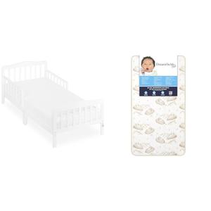 Dream On Me Classic Design Toddler Bed in White, Greenguard Gold Certified & Foam 2-in-1 Breathable Twilight 5" Spring Coil Crib and Toddler Bed Mattress Firm