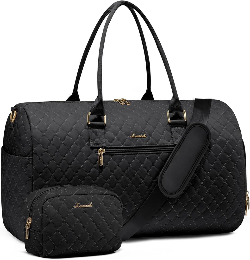 LOVEVOOK Travel Duffle Bag, Weekender Bag for Women with Toiletry Bag, Carry on Overnight Bag with Shoe Compartment, Gym Duffel Bag with Wet Pocket, Mommy Hospital Bags for Labor and Delivery (Large, Black)