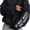 GORGLITTER Women's Letter Graphic Sweatshirts Y2k Crew Neck Long Sleeve Oversized Pullover Tops Aesthetic Casual Fall (S)