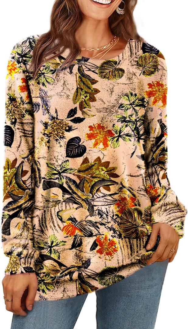 YESNO Women Christmas Sweater Graphic Printed Oversized Pullover Sweaters Casual Loose Knit Tops S01 (XX-Large, Floral P009o)