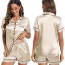 Women Silk Satin Pajamas Set Short Sleeve Loungewear Button Down Sleepwear Top and Shorts 2 Piece Pjs (XX-Large, Champagne)